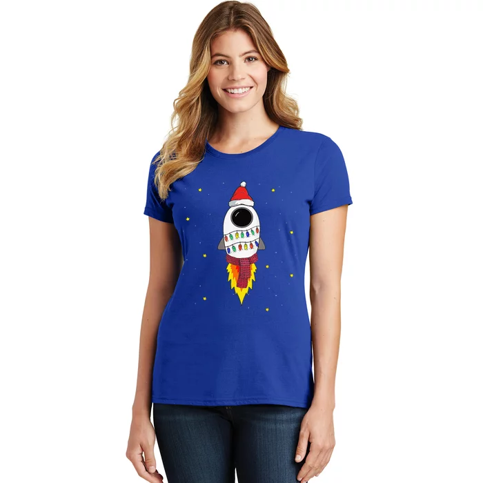 Christmas Space Rocket Pajama Top Santa Space Themed Women's T-Shirt