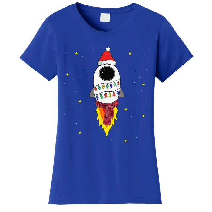 Christmas Space Rocket Pajama Top Santa Space Themed Women's T-Shirt