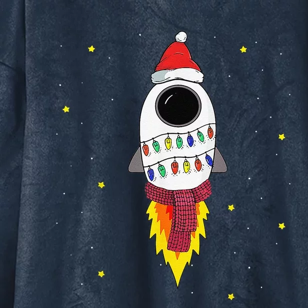 Christmas Space Rocket Pajama Top Santa Space Themed Hooded Wearable Blanket