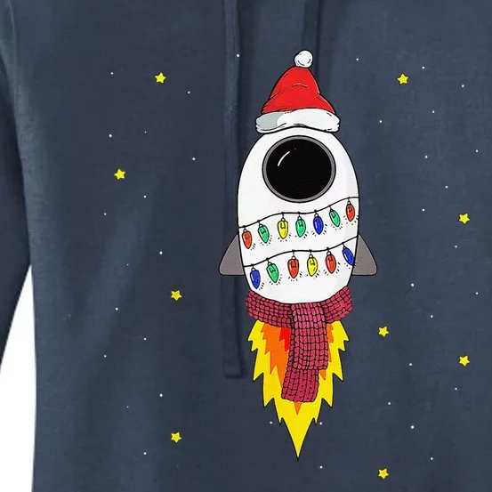 Christmas Space Rocket Pajama Top Santa Space Themed Women's Pullover Hoodie