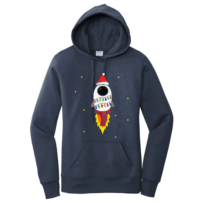 Christmas Space Rocket Pajama Top Santa Space Themed Women's Pullover Hoodie