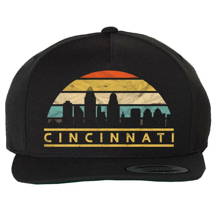 Cincinnati Skyline Retro Vintage Sunset Souvenir Gift Wool Snapback Cap