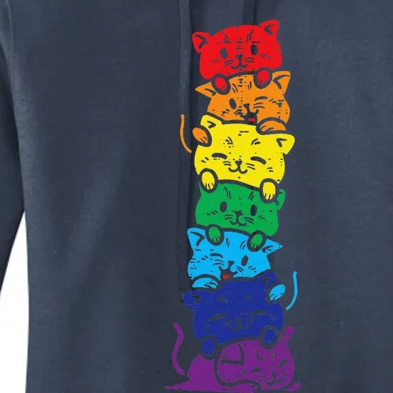 Cat Stack Rainbow Gay Pride Cute Lgbt Animal Pet Lover Gift Women's Pullover Hoodie