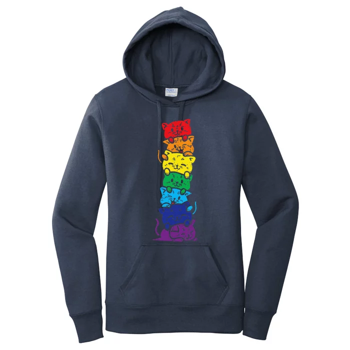 Cat Stack Rainbow Gay Pride Cute Lgbt Animal Pet Lover Gift Women's Pullover Hoodie