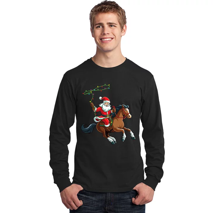 Cowboy Santa Riding A Horse Christmas Funny Long Sleeve Shirt