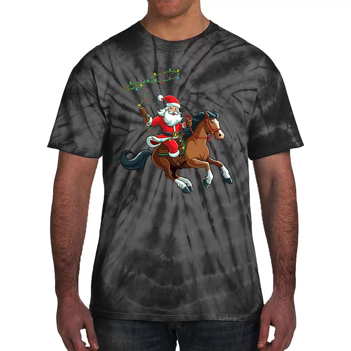 Cowboy Santa Riding A Horse Christmas Funny Tie-Dye T-Shirt