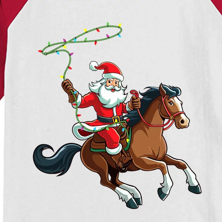 Cowboy Santa Riding A Horse Christmas Funny Kids Colorblock Raglan Jersey