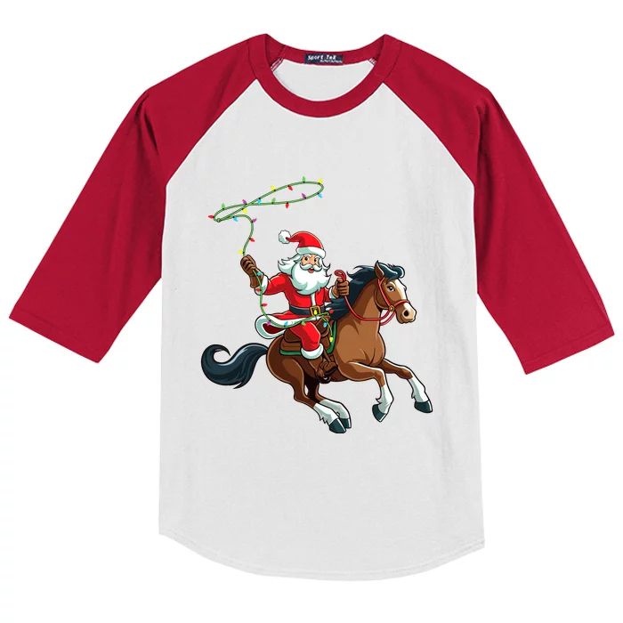 Cowboy Santa Riding A Horse Christmas Funny Kids Colorblock Raglan Jersey