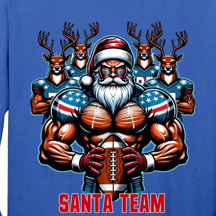 Christmas Santa Reindeer Play American Football Xmas Sport Cute Gift Tall Long Sleeve T-Shirt