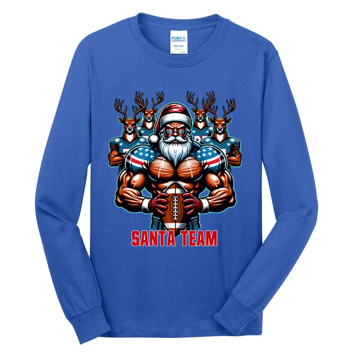 Christmas Santa Reindeer Play American Football Xmas Sport Cute Gift Tall Long Sleeve T-Shirt