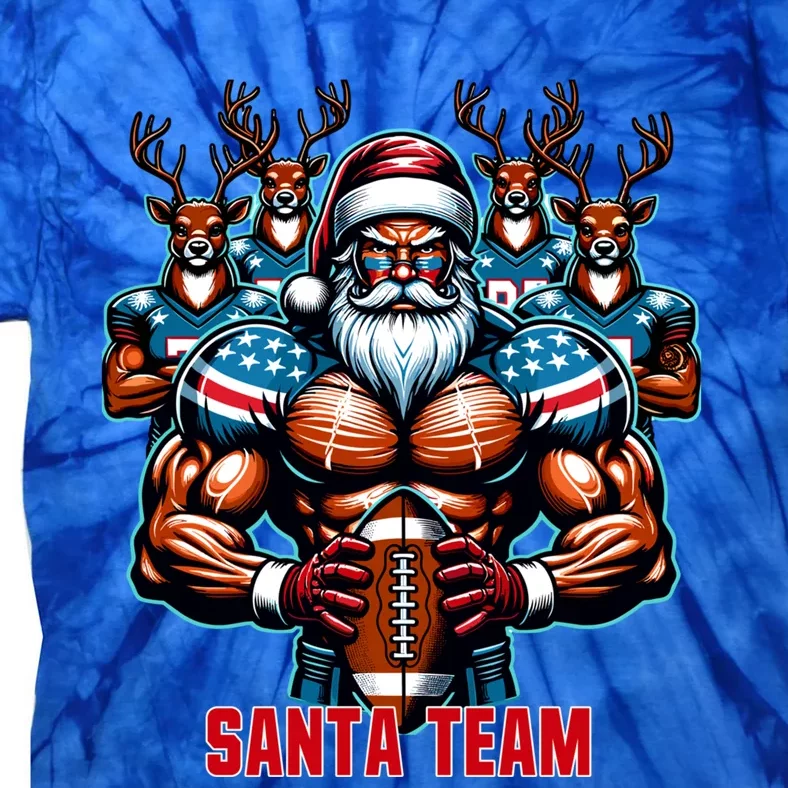 Christmas Santa Reindeer Play American Football Xmas Sport Cute Gift Tie-Dye T-Shirt