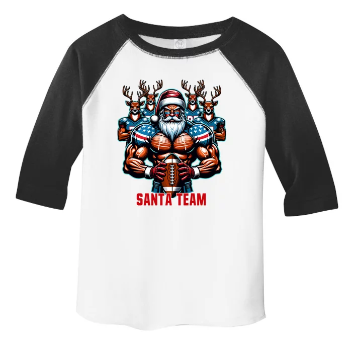 Christmas Santa Reindeer Play American Football Xmas Sport Cute Gift Toddler Fine Jersey T-Shirt