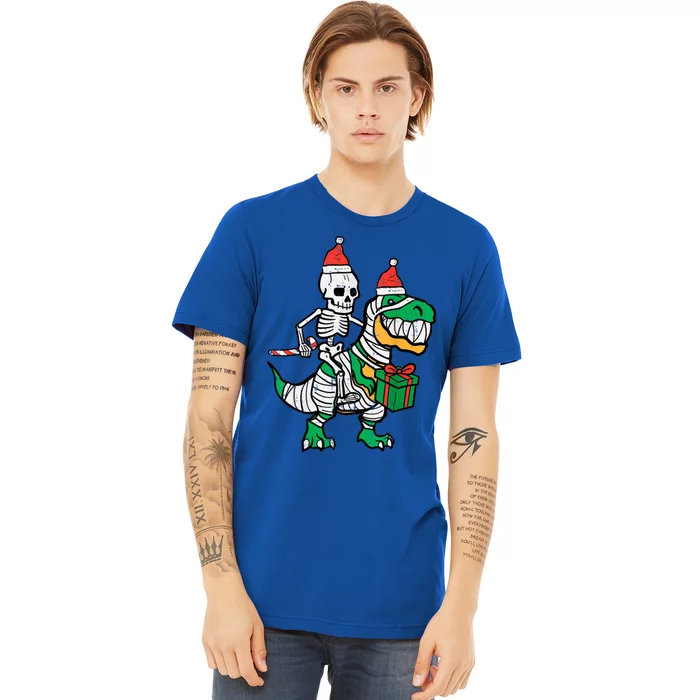 Christmas Skeleton Riding T Rex Santa Xmas Dino Great Gift Premium T-Shirt