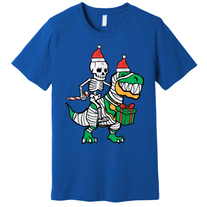 Christmas Skeleton Riding T Rex Santa Xmas Dino Great Gift Premium T-Shirt