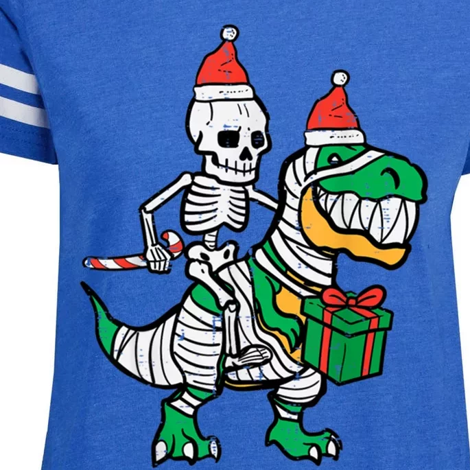 Christmas Skeleton Riding T Rex Santa Xmas Dino Great Gift Enza Ladies Jersey Football T-Shirt