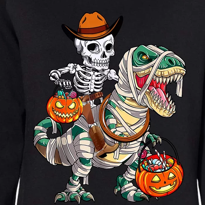 Cow Skeleton Riding Mummy Dinosaur T Rex Halloween Funny Gift Womens California Wash Sweatshirt