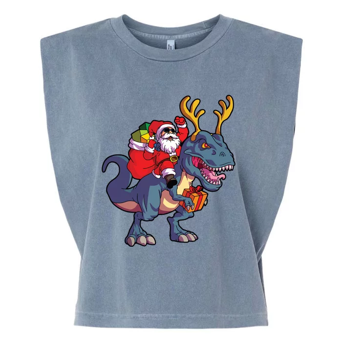 Christmas Santa Riding Dinosaur Deer Xmas Boy Garment-Dyed Women's Muscle Tee