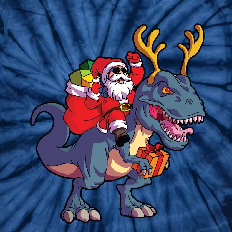 Christmas Santa Riding Dinosaur Deer Xmas Boy Tie-Dye T-Shirt