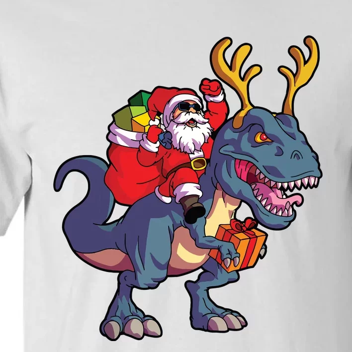 Christmas Santa Riding Dinosaur Deer Xmas Boy Tall T-Shirt