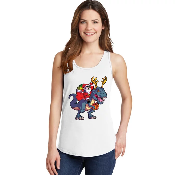 Christmas Santa Riding Dinosaur Deer Xmas Boy Ladies Essential Tank