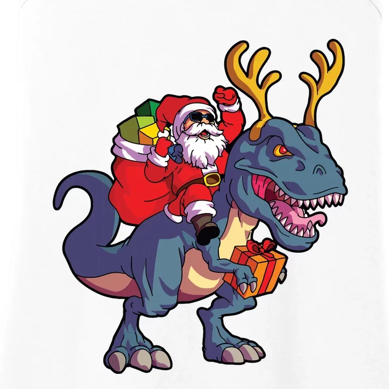 Christmas Santa Riding Dinosaur Deer Xmas Boy Ladies Essential Tank