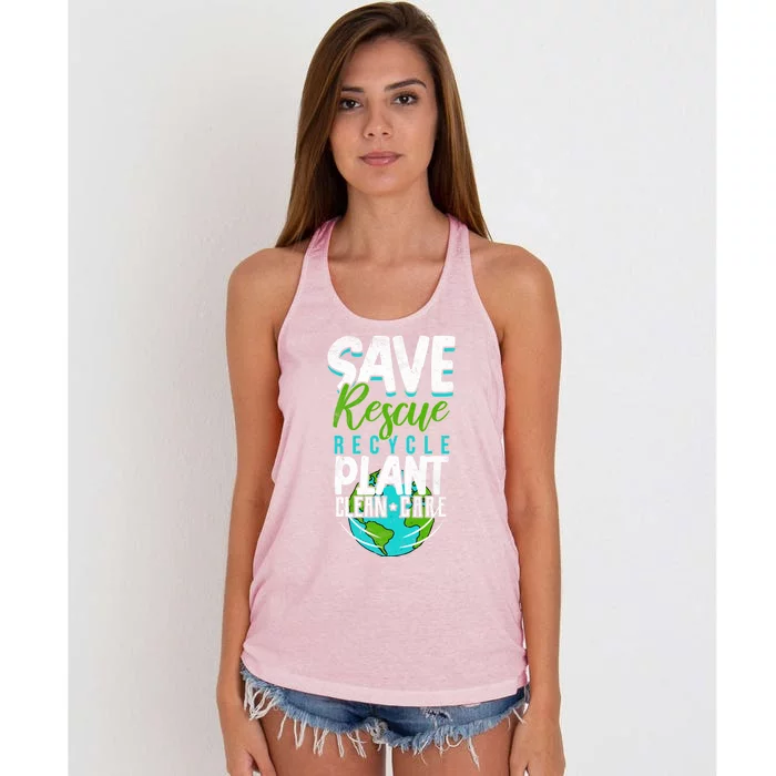 Cute Save Rescue Recycle Plant Clean Care Earth Day Gift Women's Knotted Racerback Tank