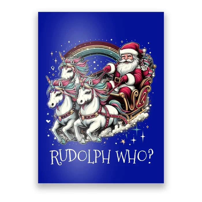 Christmas Santa Riding Unicorn Xmas Rainbow Gift Poster