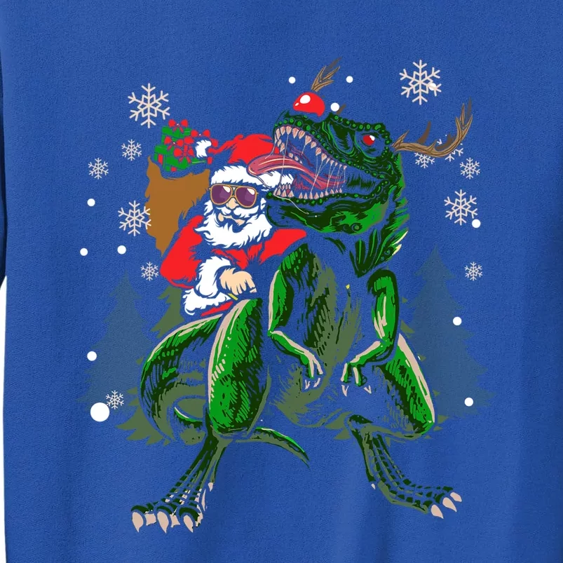 Cool Santa Riding Dinosaur Scary T Rex With Dino Snowy Gift Cool Gift Tall Sweatshirt