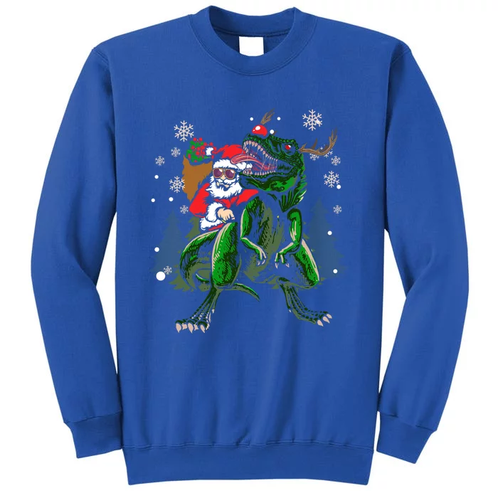 Cool Santa Riding Dinosaur Scary T Rex With Dino Snowy Gift Cool Gift Tall Sweatshirt