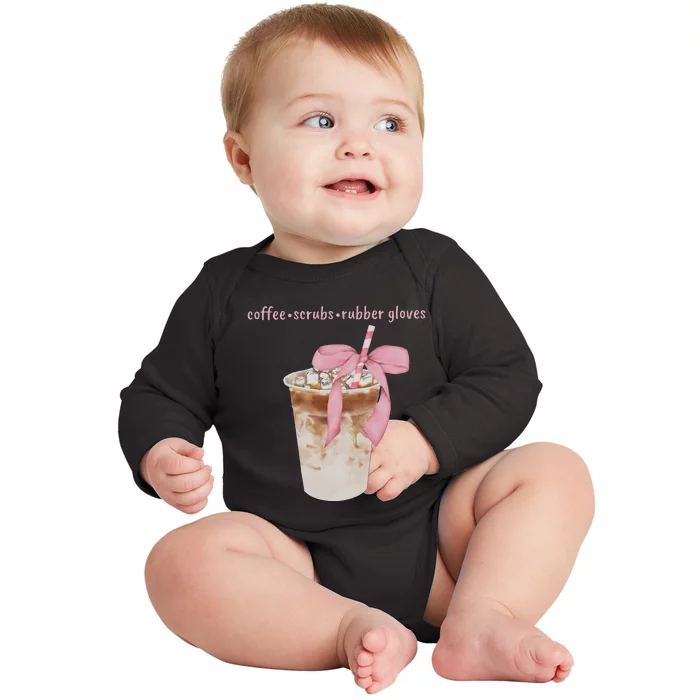 Coffee Scrubs Rubber Gloves Baby Long Sleeve Bodysuit