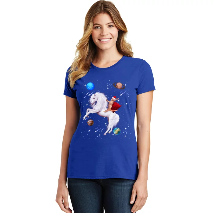 Cat Santa Riding Unicorn In Space Funny Kitten Xmas Cool Gift Women's T-Shirt