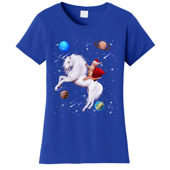 Cat Santa Riding Unicorn In Space Funny Kitten Xmas Cool Gift Women's T-Shirt