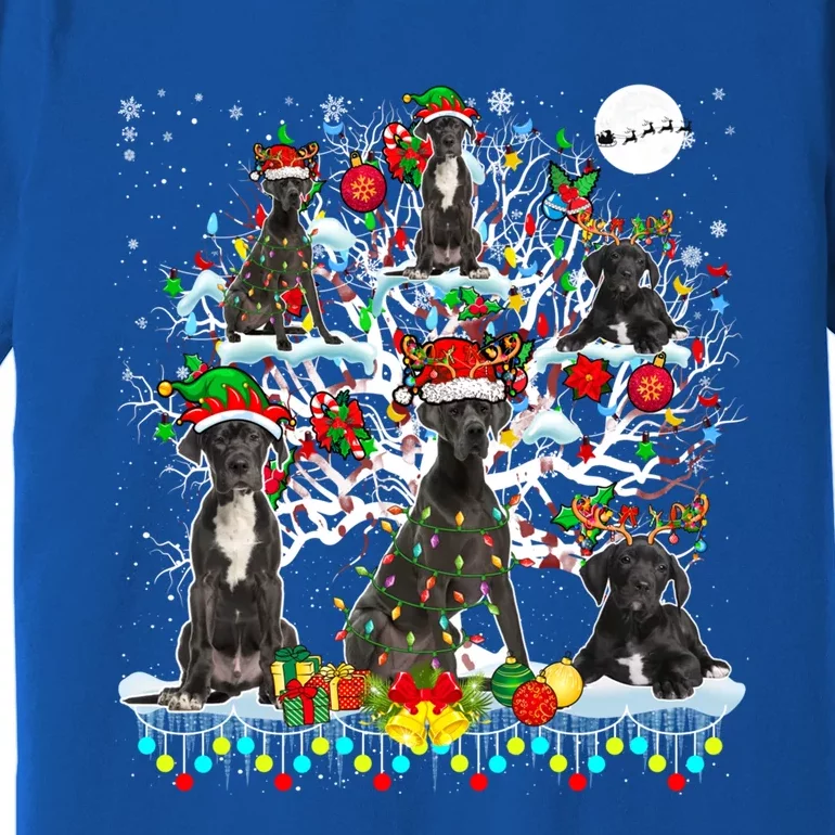 Cute Santa Reindeer Elf Great Danes On Xmas Tree Ornats Great Gift Premium T-Shirt