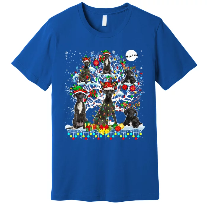 Cute Santa Reindeer Elf Great Danes On Xmas Tree Ornats Great Gift Premium T-Shirt