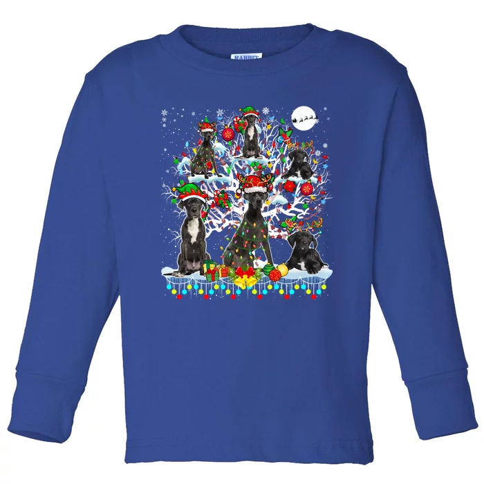 Cute Santa Reindeer Elf Great Danes On Xmas Tree Ornats Great Gift Toddler Long Sleeve Shirt