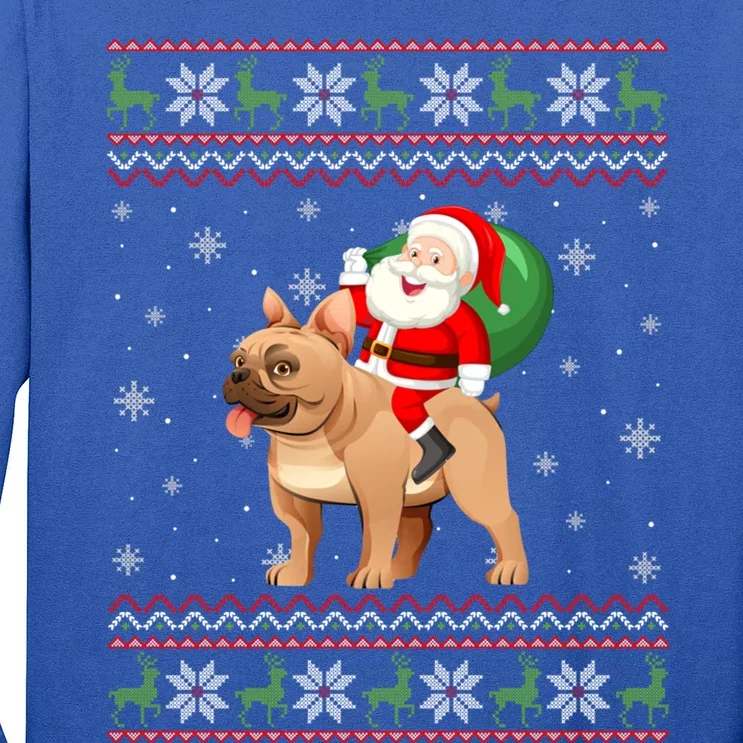 Christmas Santa Riding French Bulldog Ugly Xmas Sweater Gift Long Sleeve Shirt