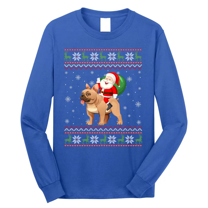 Christmas Santa Riding French Bulldog Ugly Xmas Sweater Gift Long Sleeve Shirt