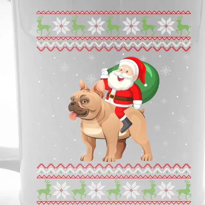 Christmas Santa Riding French Bulldog Ugly Xmas Sweater Gift Front & Back Beer Stein