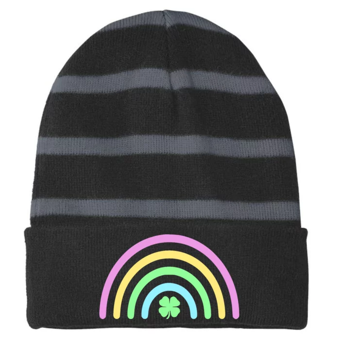 Colorful Shamrock Rainbow Striped Beanie with Solid Band