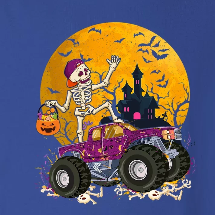 Cute Skeleton Riding Monster Truck Pumpkin Halloween Funny Gift Toddler Long Sleeve Shirt