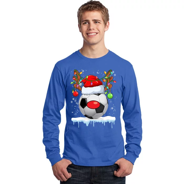 Christmas Soccer Reindeer Santa Hat Light Xmas Boys Cute Gift Tall Long Sleeve T-Shirt