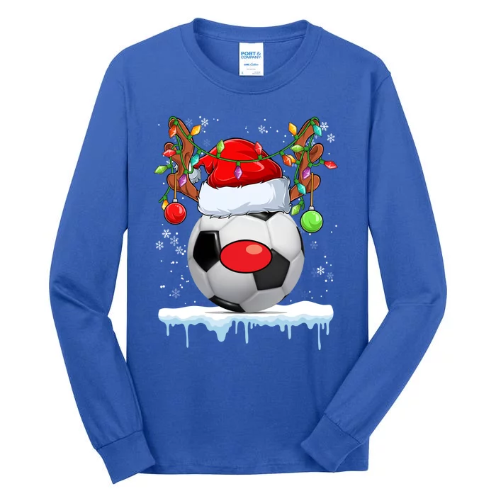 Christmas Soccer Reindeer Santa Hat Light Xmas Boys Cute Gift Tall Long Sleeve T-Shirt