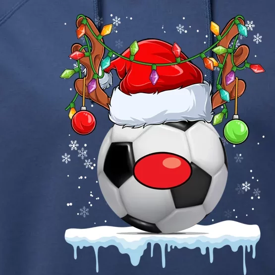 Christmas Soccer Reindeer Santa Hat Light Xmas Boys Cute Gift Performance Fleece Hoodie