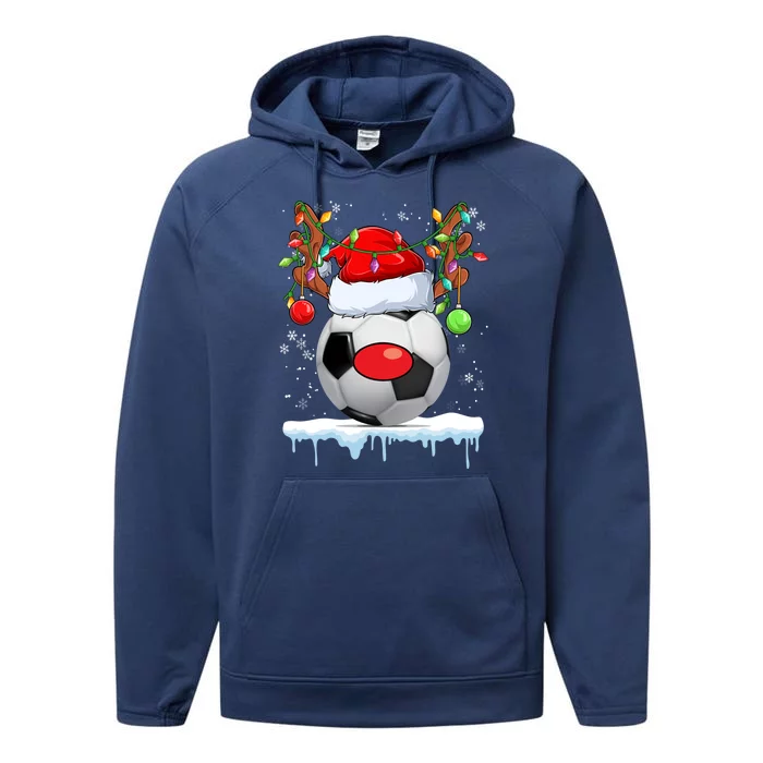 Christmas Soccer Reindeer Santa Hat Light Xmas Boys Cute Gift Performance Fleece Hoodie