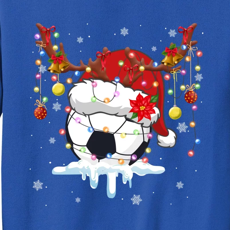 Christmas Soccer Reindeer And Santa Hat Xmas Tree Light Gift Sweatshirt