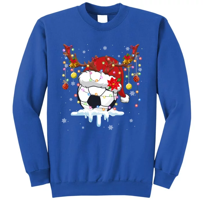 Christmas Soccer Reindeer And Santa Hat Xmas Tree Light Gift Sweatshirt