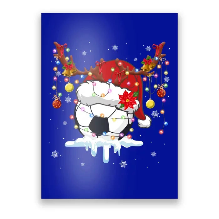 Christmas Soccer Reindeer And Santa Hat Xmas Tree Light Gift Poster