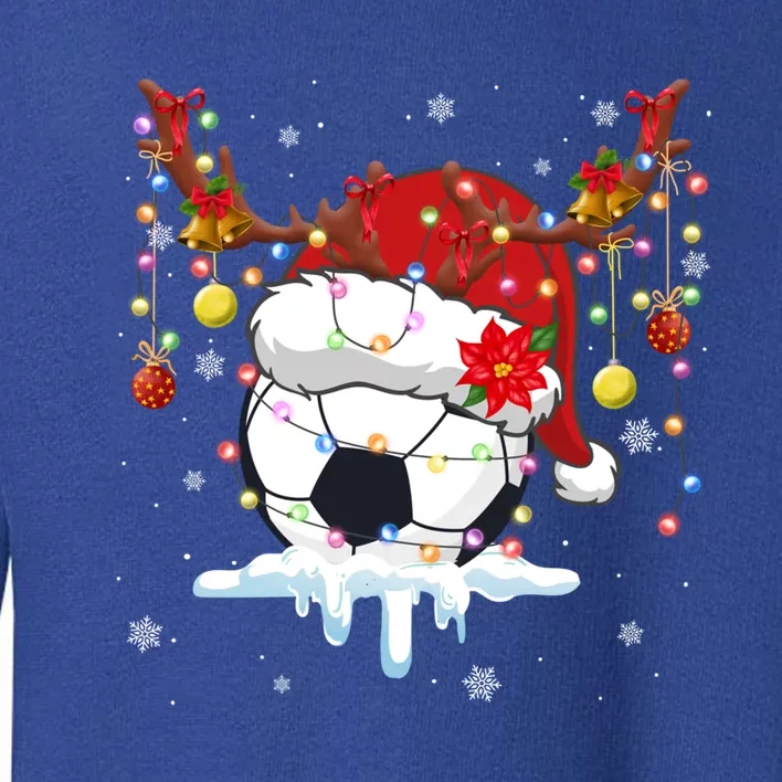 Christmas Soccer Reindeer And Santa Hat Xmas Tree Light Gift Toddler Sweatshirt