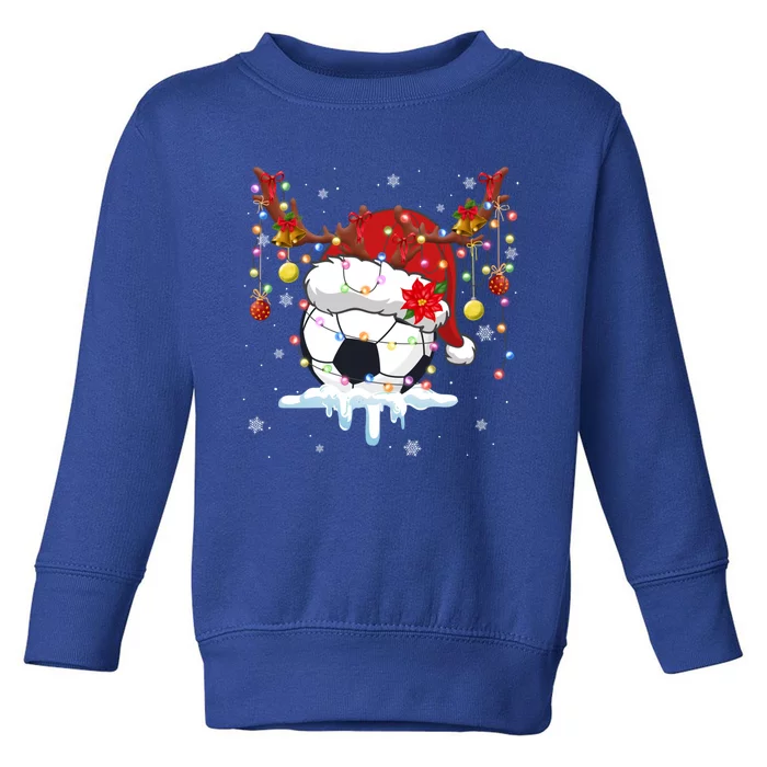 Christmas Soccer Reindeer And Santa Hat Xmas Tree Light Gift Toddler Sweatshirt