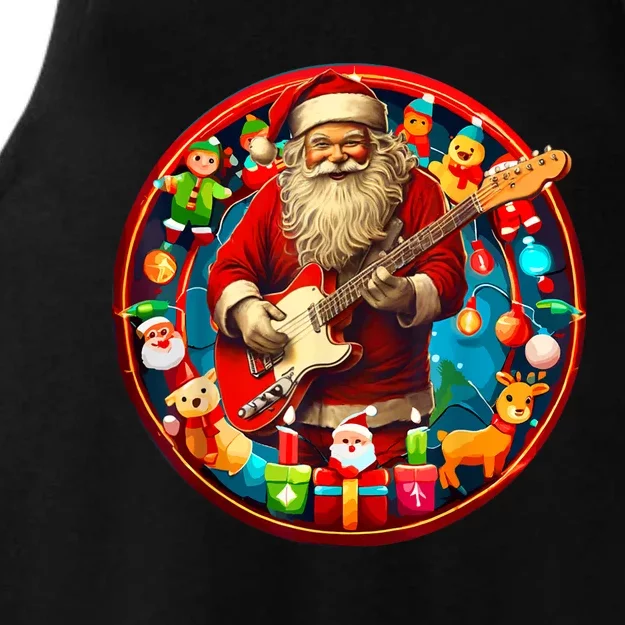 Cool Santa Rockin Guitar Festive Christmas Ladies Tri-Blend Wicking Tank